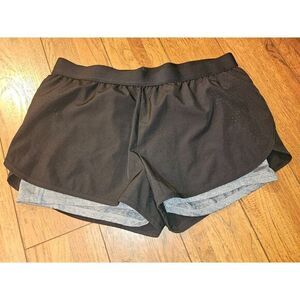 Kyodan Women's Black Gray Elastic Waist Double Layer Running‎ Shorts Size XL